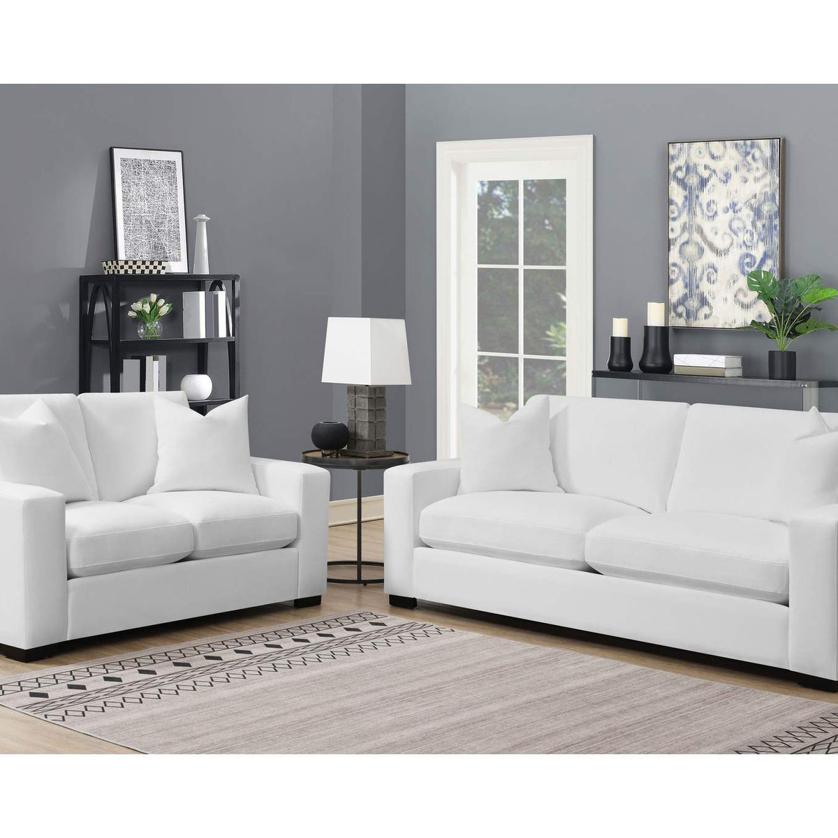 509892 Ashlyn Upholstered Sloped Arm Loveseat White