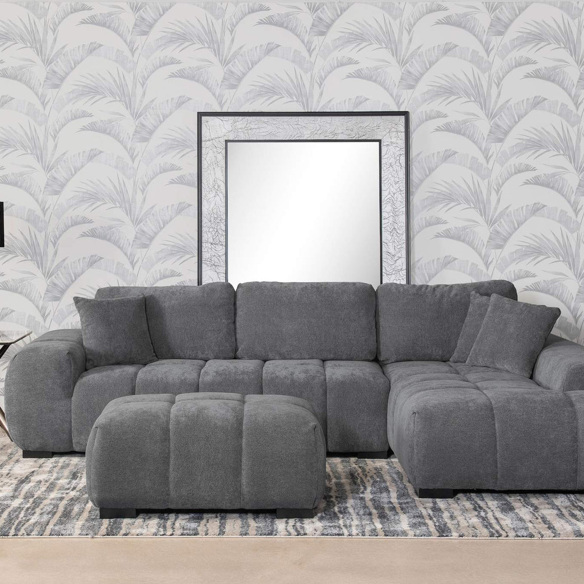 509965 Octavia Upholstered Sectional Chaise Sofa Charcoal Grey
