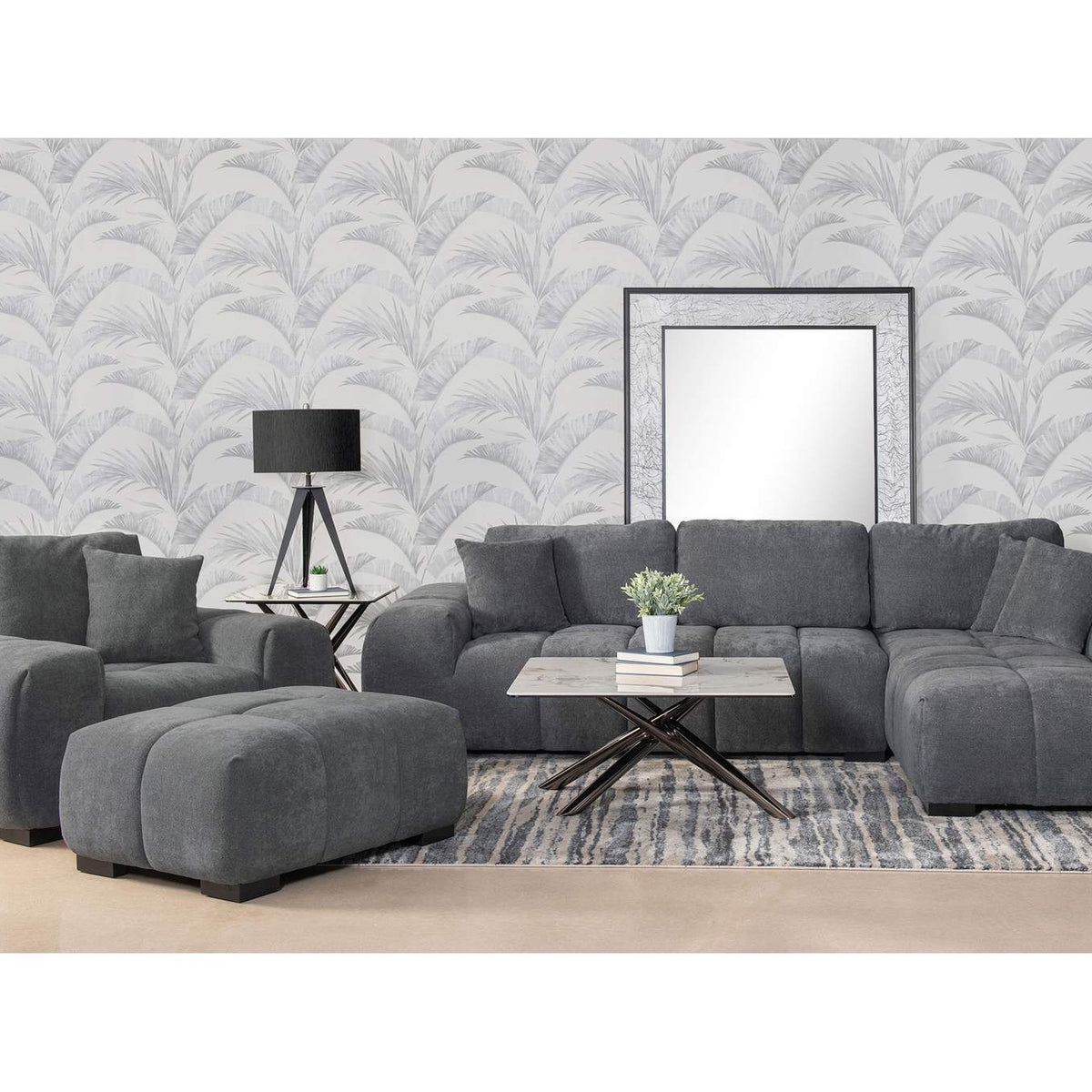 509965 Octavia Upholstered Sectional Chaise Sofa Charcoal Grey