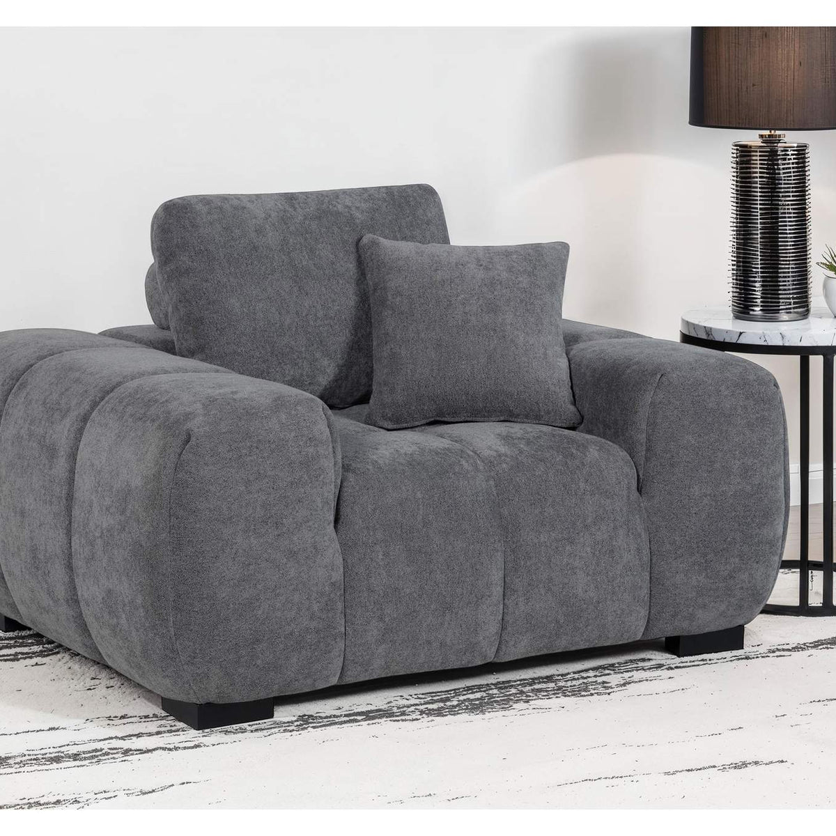 509967 Octavia Upholstered Track Arm Accent Chair Charcoal Grey