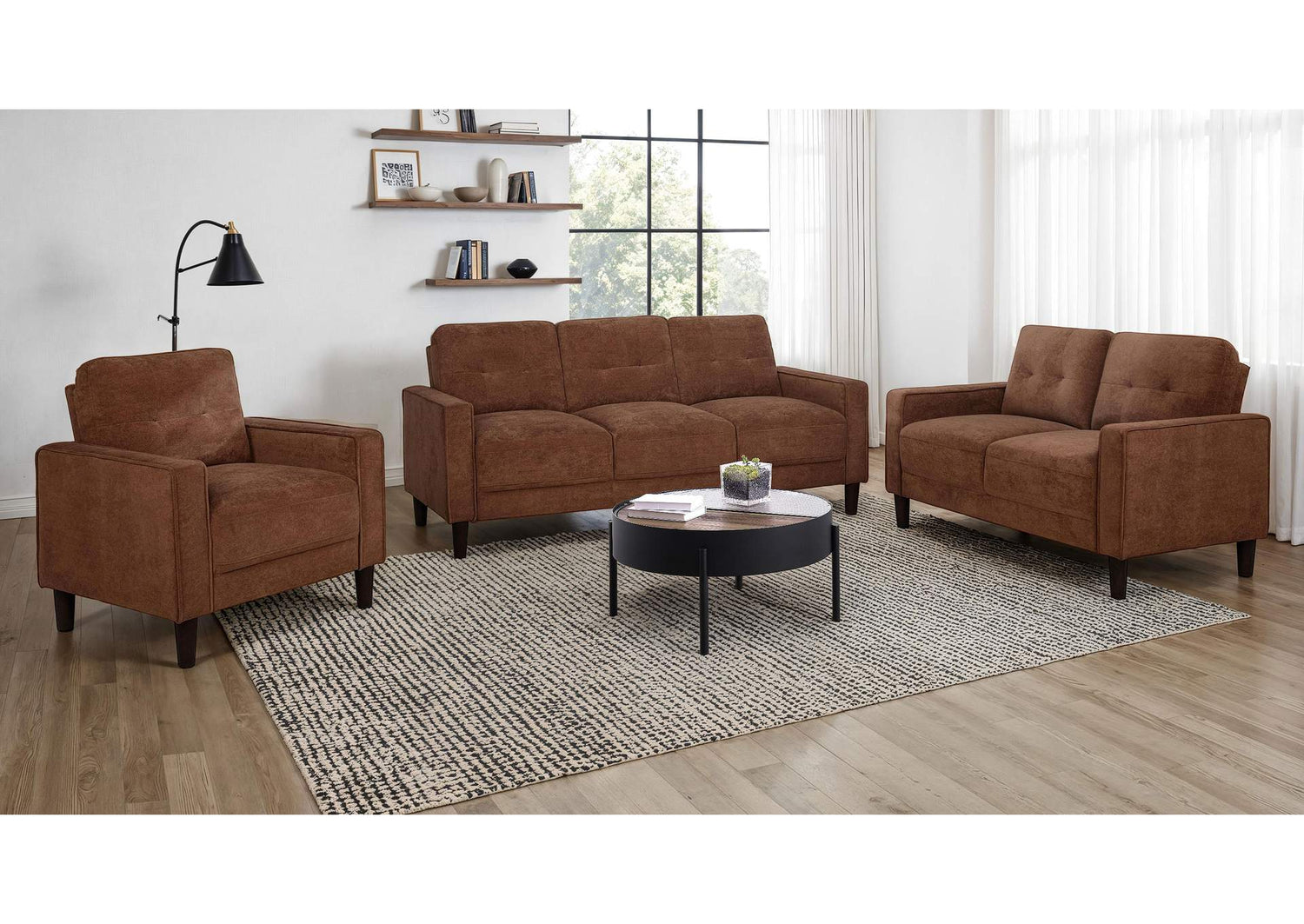 509971-S3 Bowen II 3-piece Fabric Upholstered Track Arm Sofa Set Rust