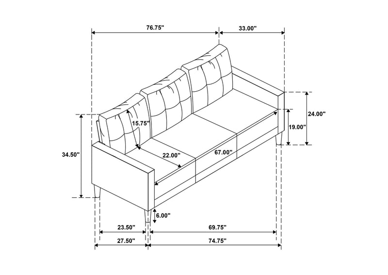 509971-S3 Bowen II 3-piece Fabric Upholstered Track Arm Sofa Set Rust