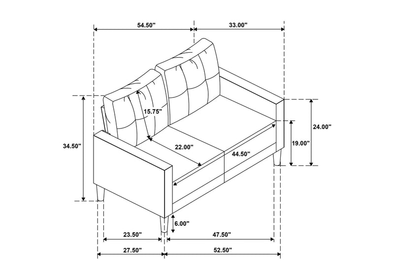 509971-S3 Bowen II 3-piece Fabric Upholstered Track Arm Sofa Set Rust