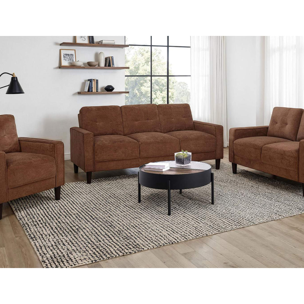 509972 Bowen II Fabric Upholstered Track Arm Loveseat Rust