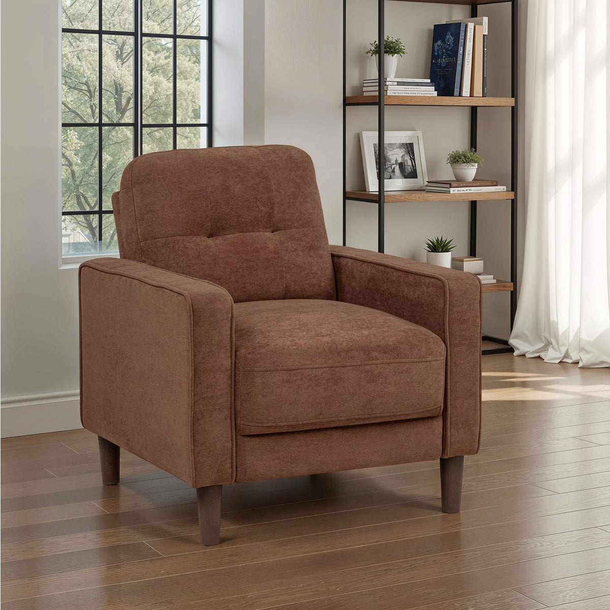509973 Bowen II Fabric Upholstered Track Arm Accent Chair Rust
