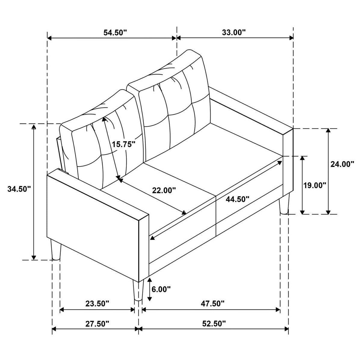 509981-S2 Bowen II 2-piece Upholstered Track Arm Sofa Set Steel Grey