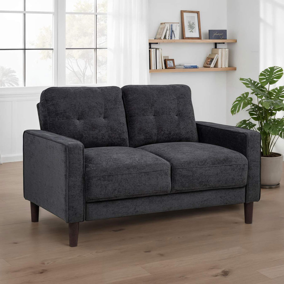 509982 Bowen II Fabric Upholstered Track Arm Loveseat Steel Grey