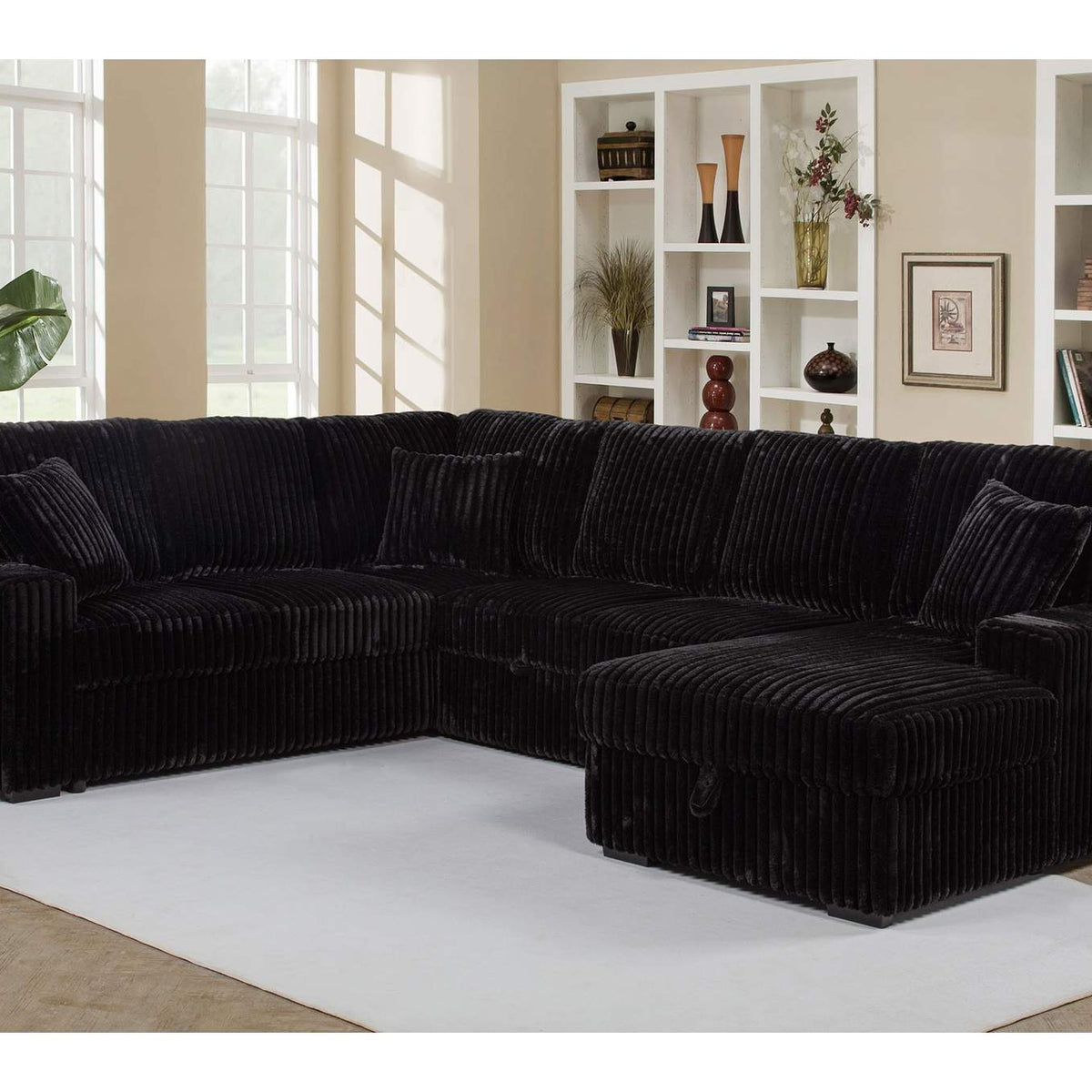 511049 Devonshire Sleeper Sectional Sofa Storage Chaise Black