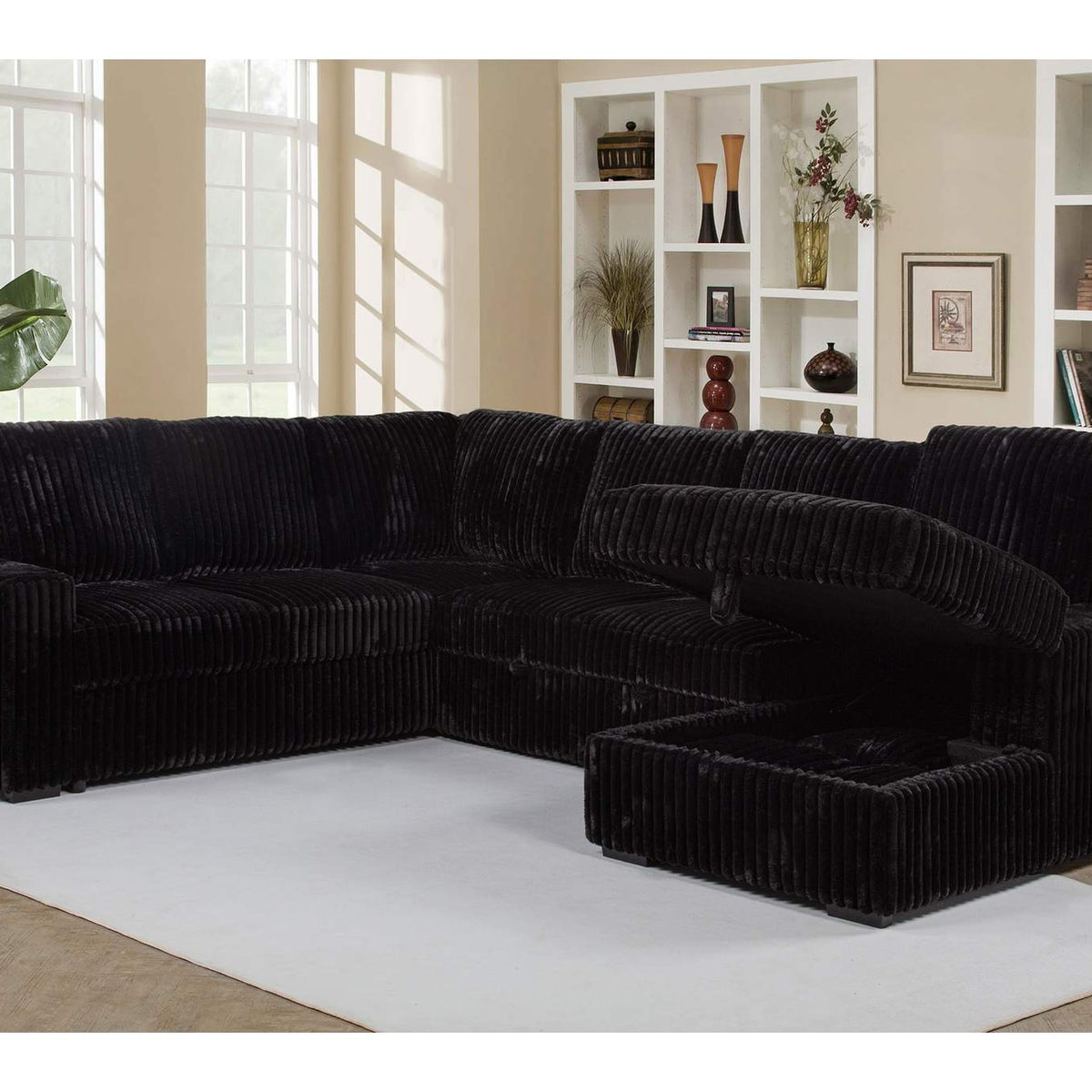 511049 Devonshire Sleeper Sectional Sofa Storage Chaise Black