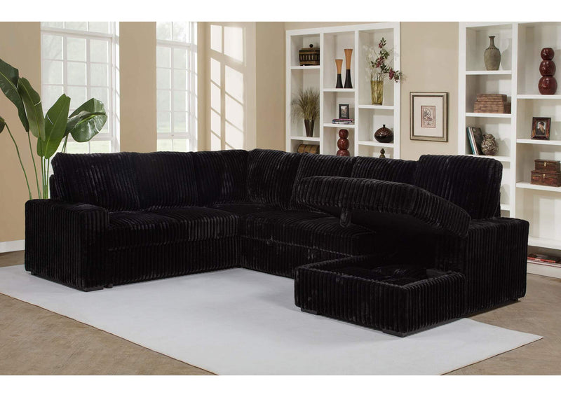 511049 Devonshire Sleeper Sectional Sofa Storage Chaise Black
