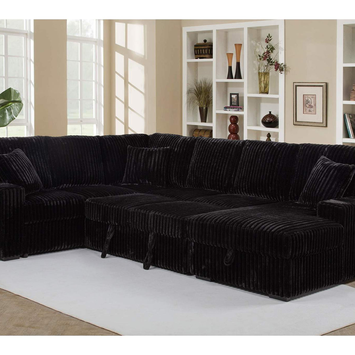 511049 Devonshire Sleeper Sectional Sofa Storage Chaise Black