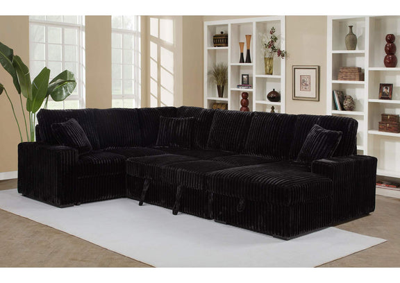 511049 Devonshire Sleeper Sectional Sofa Storage Chaise Black
