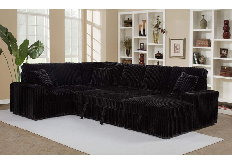 511049 Devonshire Sleeper Sectional Sofa Storage Chaise Black