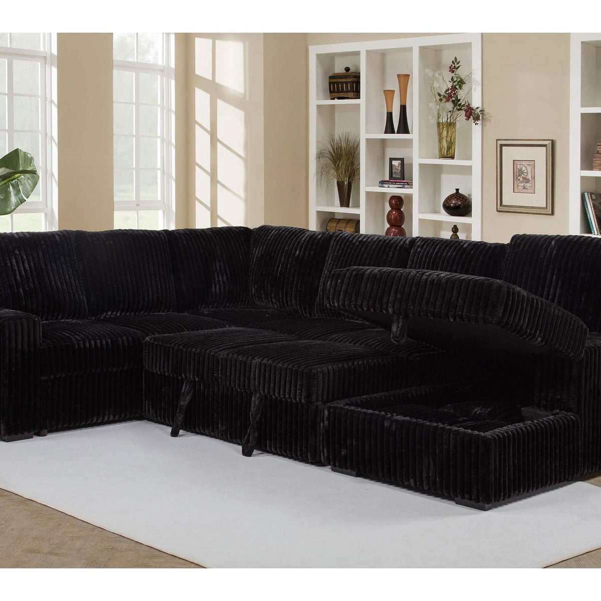 511049 Devonshire Sleeper Sectional Sofa Storage Chaise Black