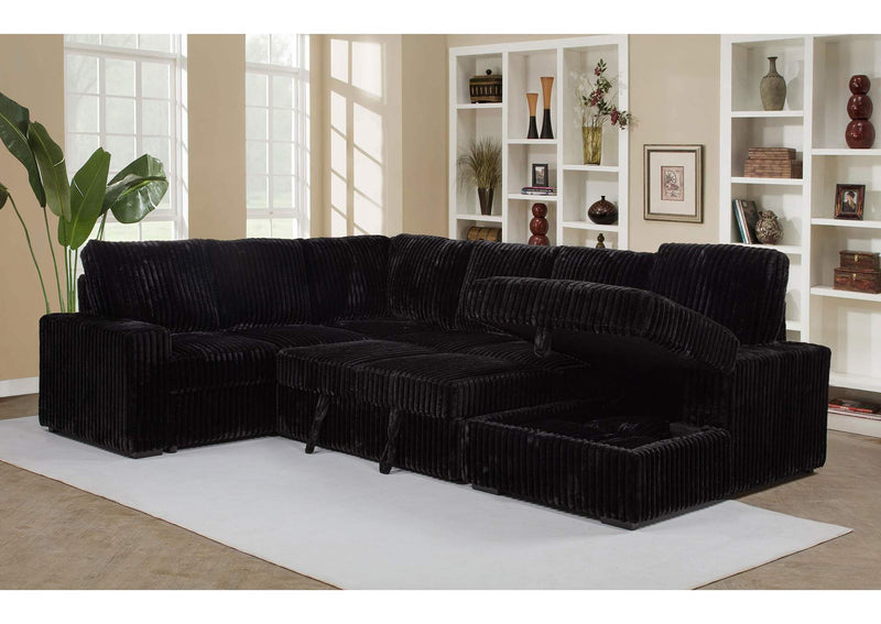 511049 Devonshire Sleeper Sectional Sofa Storage Chaise Black