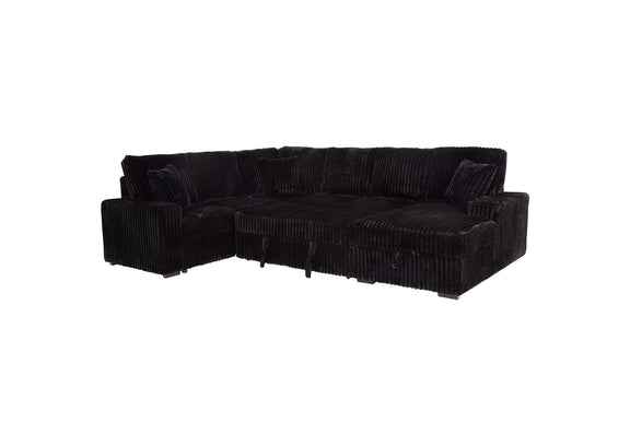 511049 Devonshire Sleeper Sectional Sofa Storage Chaise Black