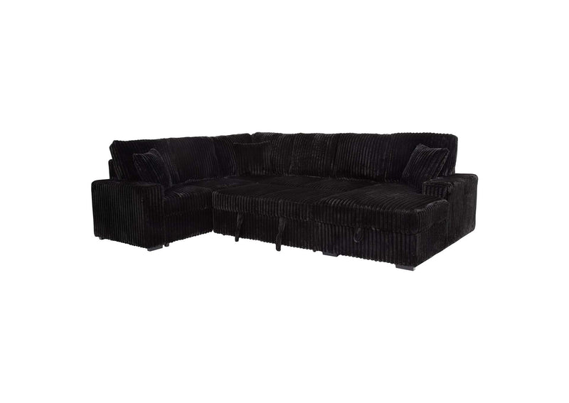 511049 Devonshire Sleeper Sectional Sofa Storage Chaise Black