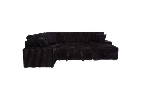 511049 Devonshire Sleeper Sectional Sofa Storage Chaise Black