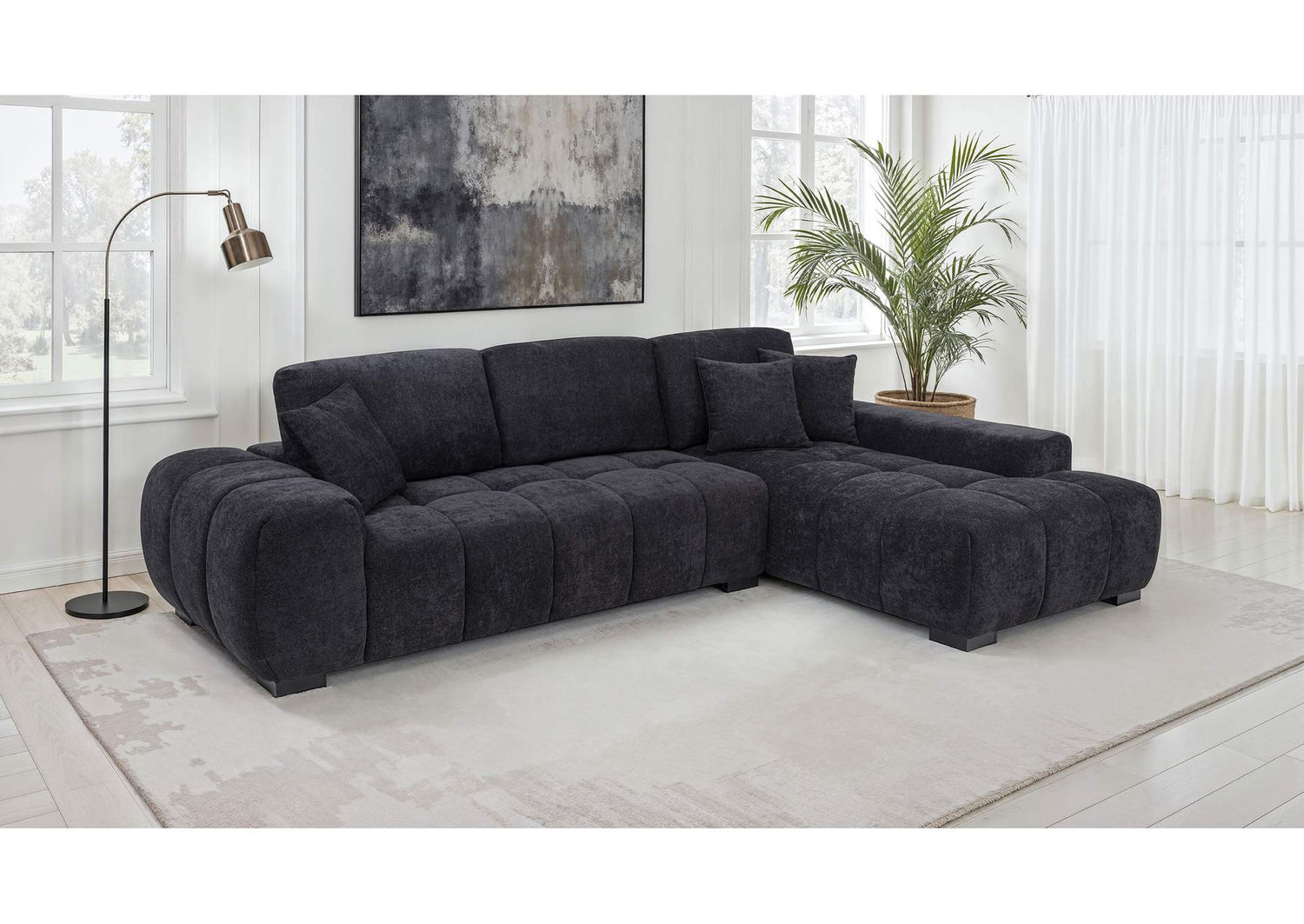 511061 Octavia Upholstered Sectional Chaise Sofa Black