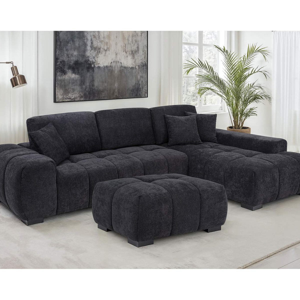 511061 Octavia Upholstered Sectional Chaise Sofa Black