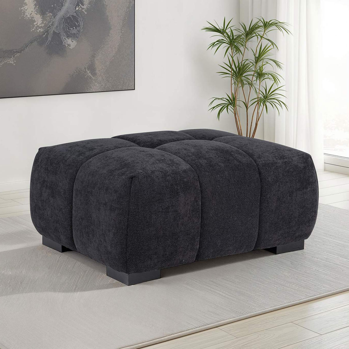 511064 Octavia Upholstered Rectangular Ottoman Black