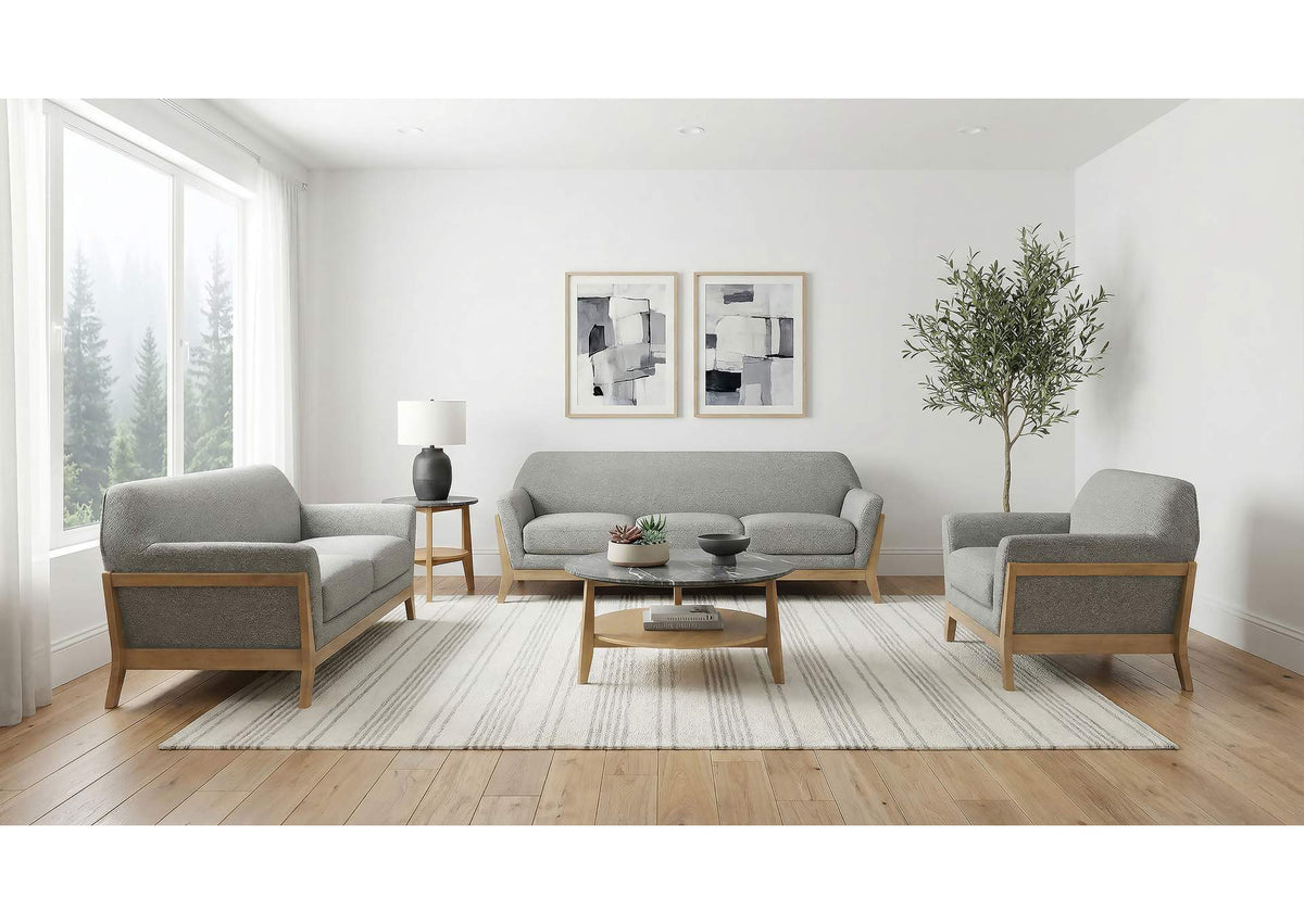 511071-S3 Vaughn 3-piece Fabric Upholstered Flared Arm Sofa Set Grey