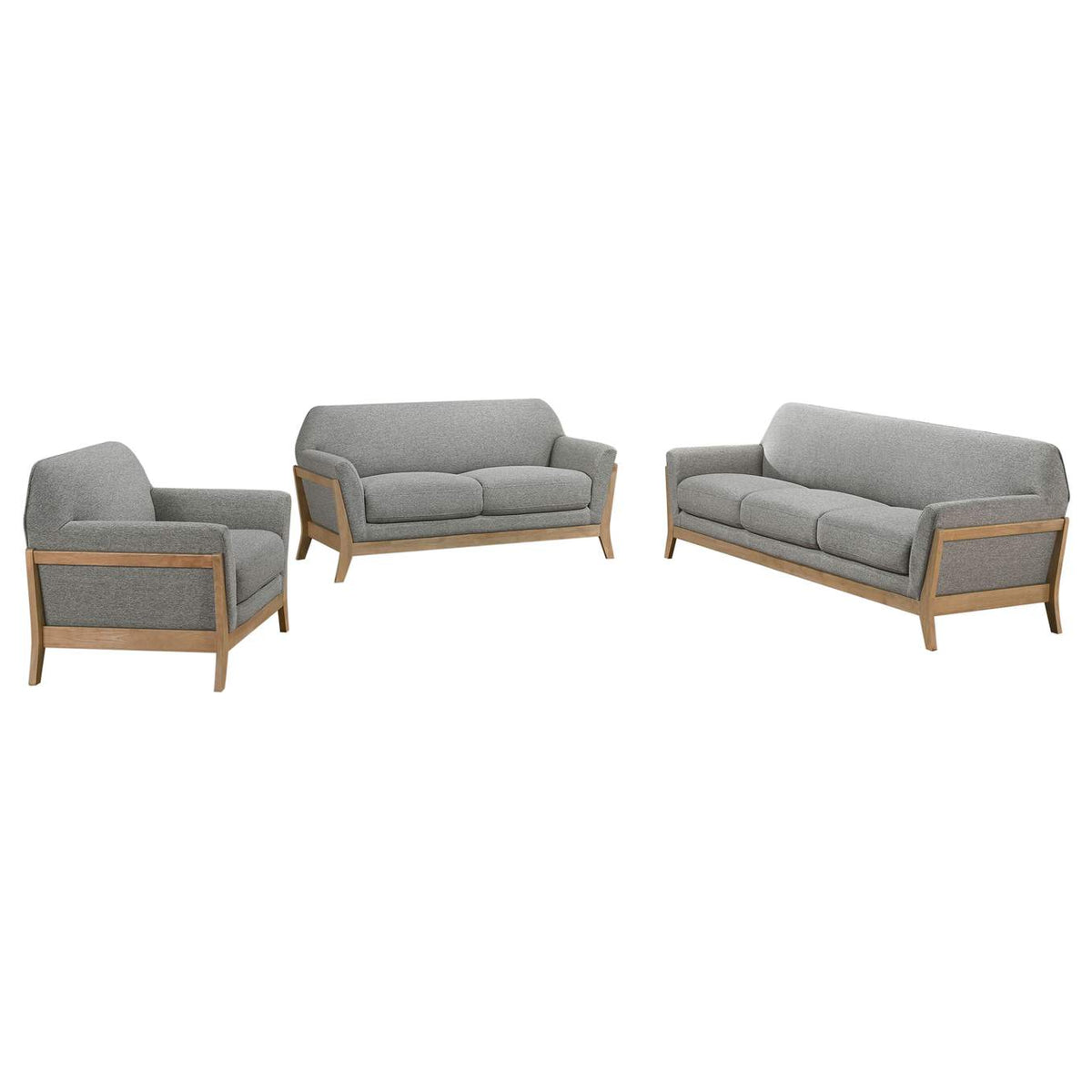 511071-S3 Vaughn 3-piece Fabric Upholstered Flared Arm Sofa Set Grey