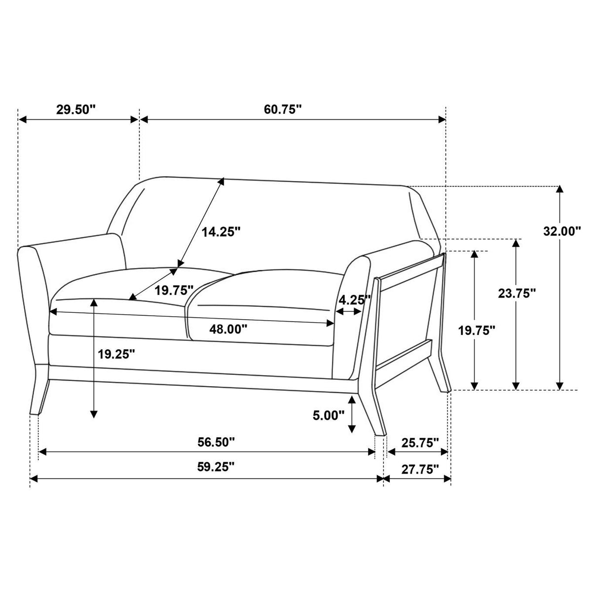 511071-S3 Vaughn 3-piece Fabric Upholstered Flared Arm Sofa Set Grey