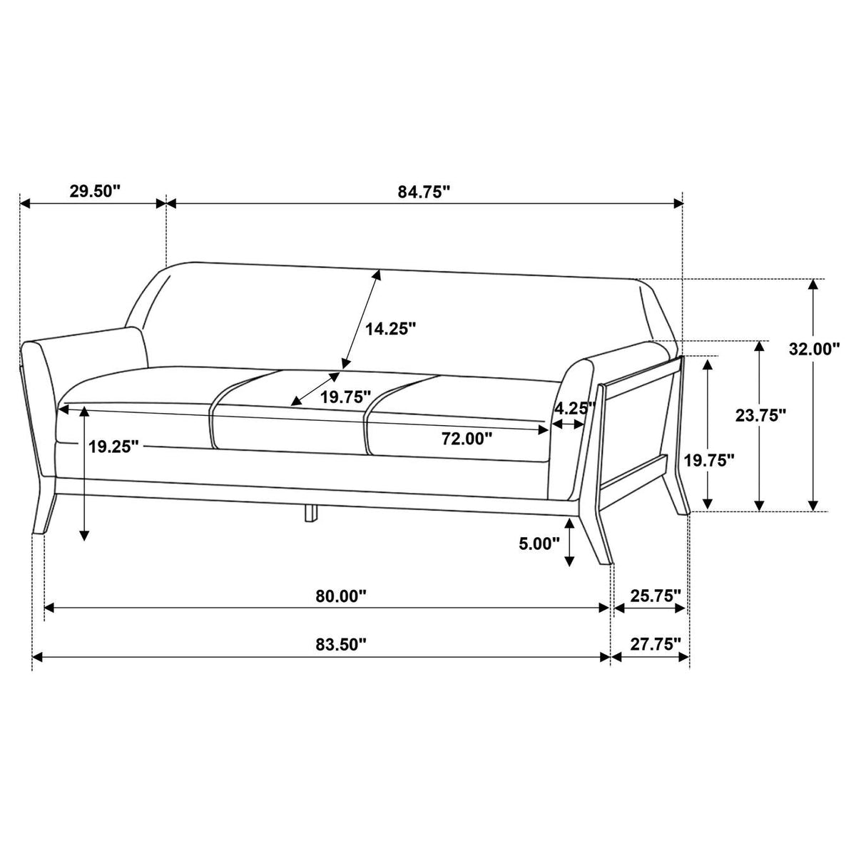 511071 Vaughn Fabric Upholstered Flared Arm Sofa Grey