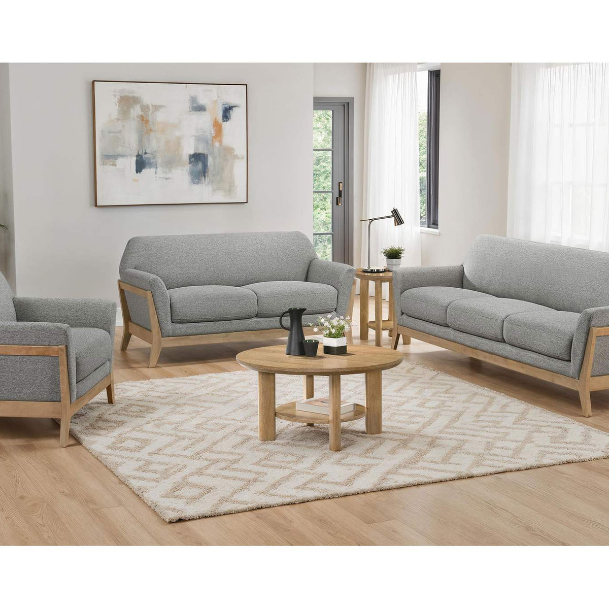 511071 Vaughn Fabric Upholstered Flared Arm Sofa Grey