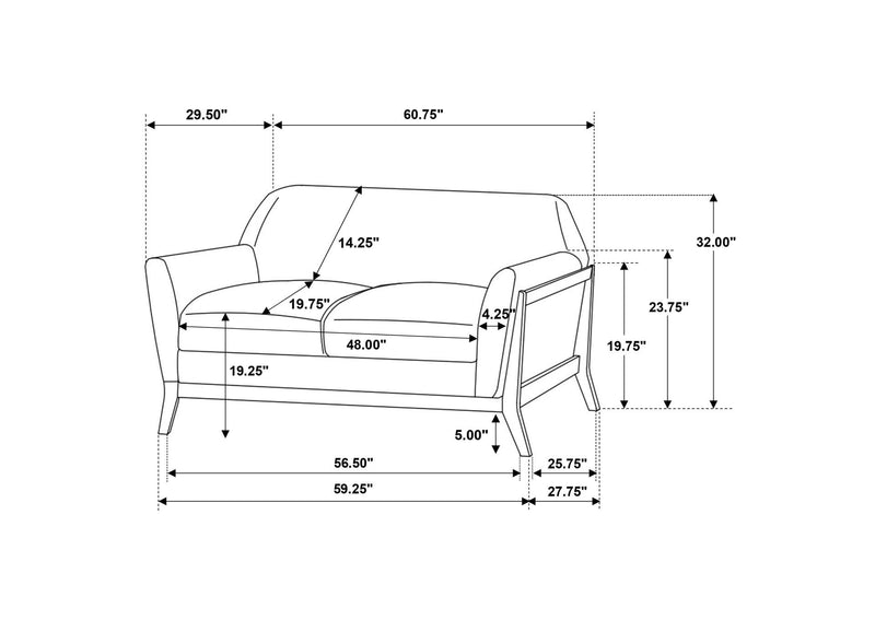 511072 Vaughn Fabric Upholstered Flared Arm Loveseat Grey