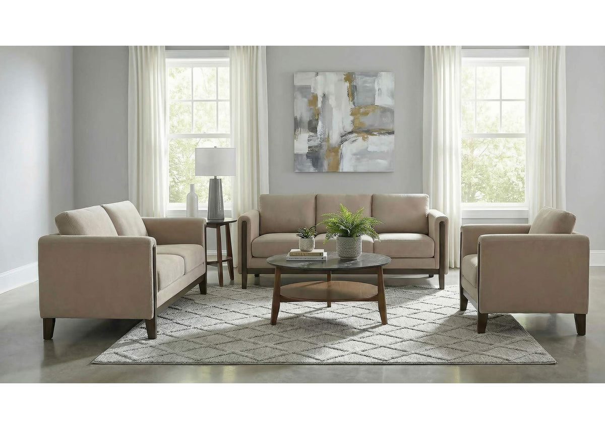 511101-S3 Islington 3-piece Upholstered Panel Arm Sofa Set Taupe