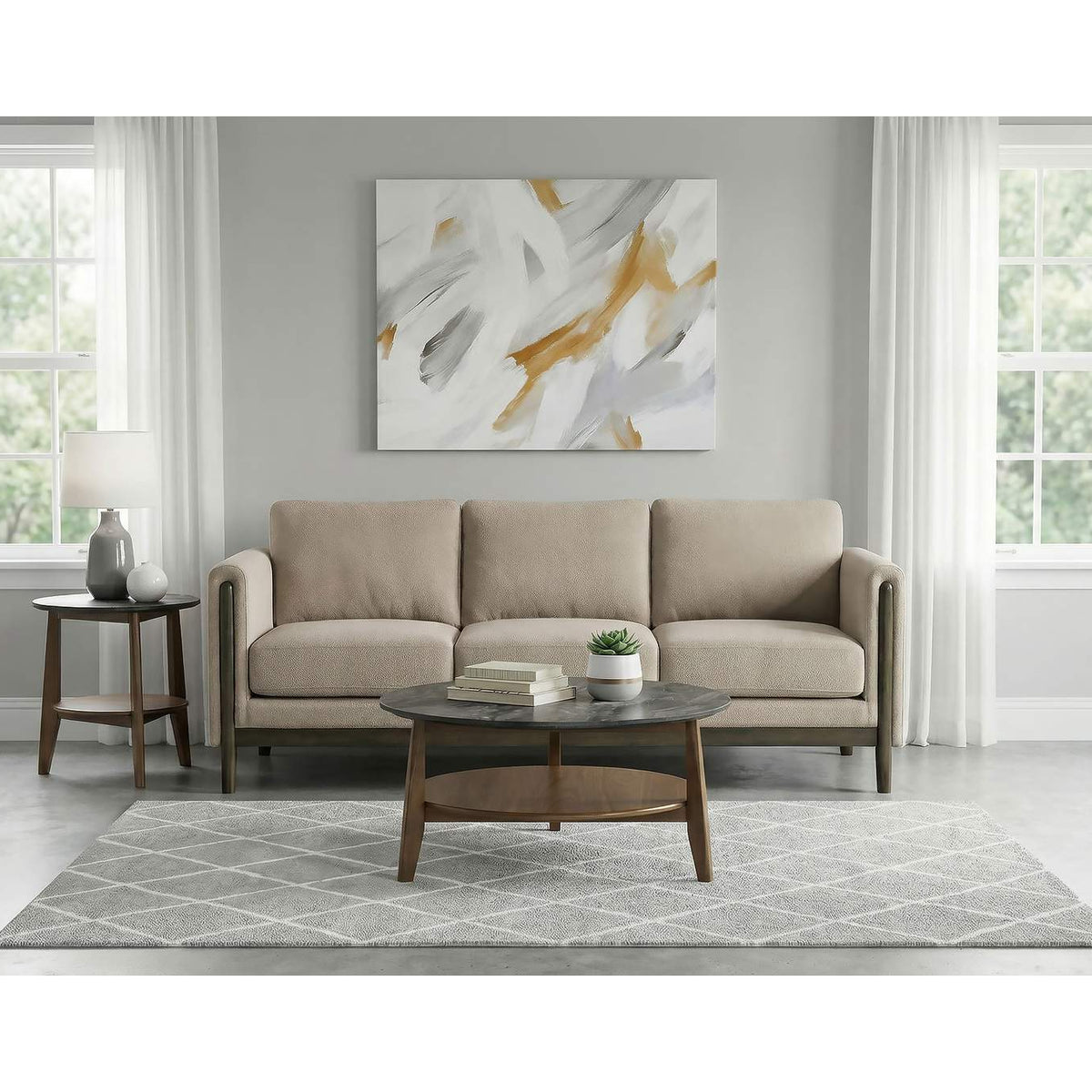 511101 Islington Fabric Upholstered Panel Arm Sofa Taupe