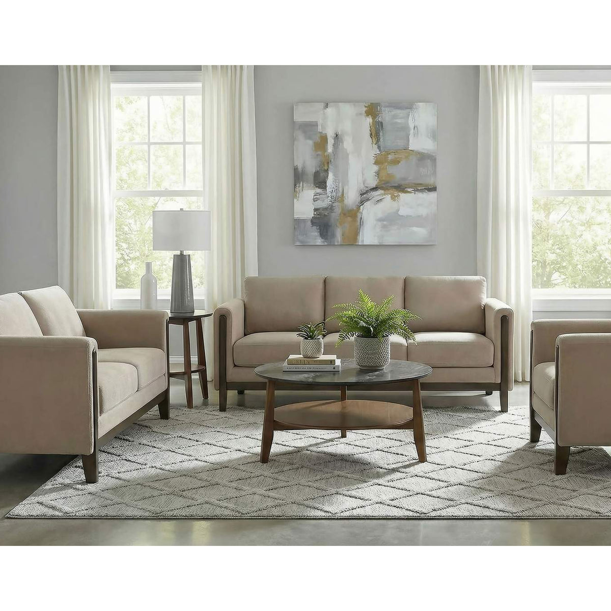 511101 Islington Fabric Upholstered Panel Arm Sofa Taupe