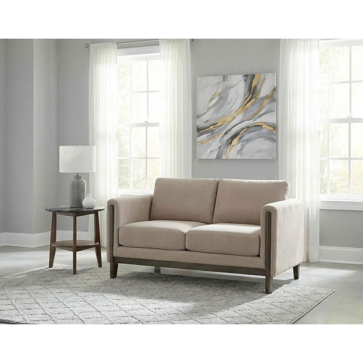 511102 Islington Fabric Upholstered Panel Arm Loveseat Taupe