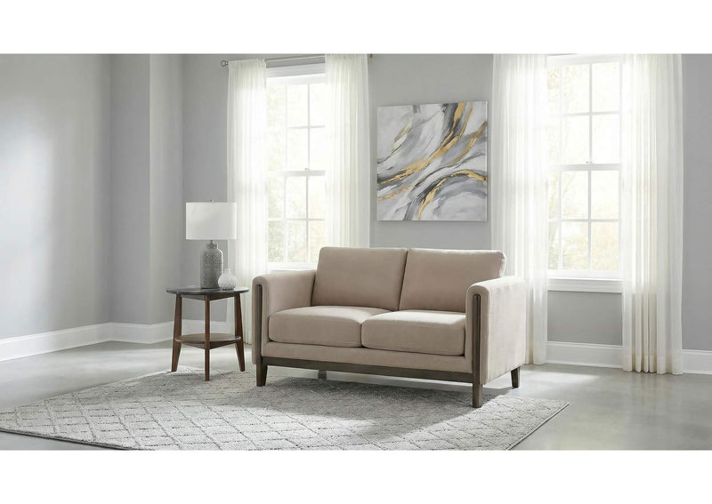 511102 Islington Fabric Upholstered Panel Arm Loveseat Taupe