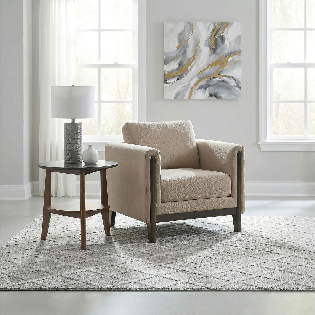 511103 Islington Fabric Upholstered Panel Arm Accent Chair Taupe