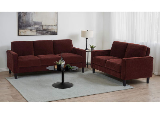 511211-S2 Ruth 2-piece Fabric Upholstered Track Arm Sofa Rust Red