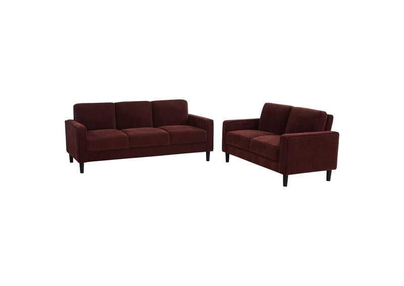 511211-S2 Ruth 2-piece Fabric Upholstered Track Arm Sofa Rust Red