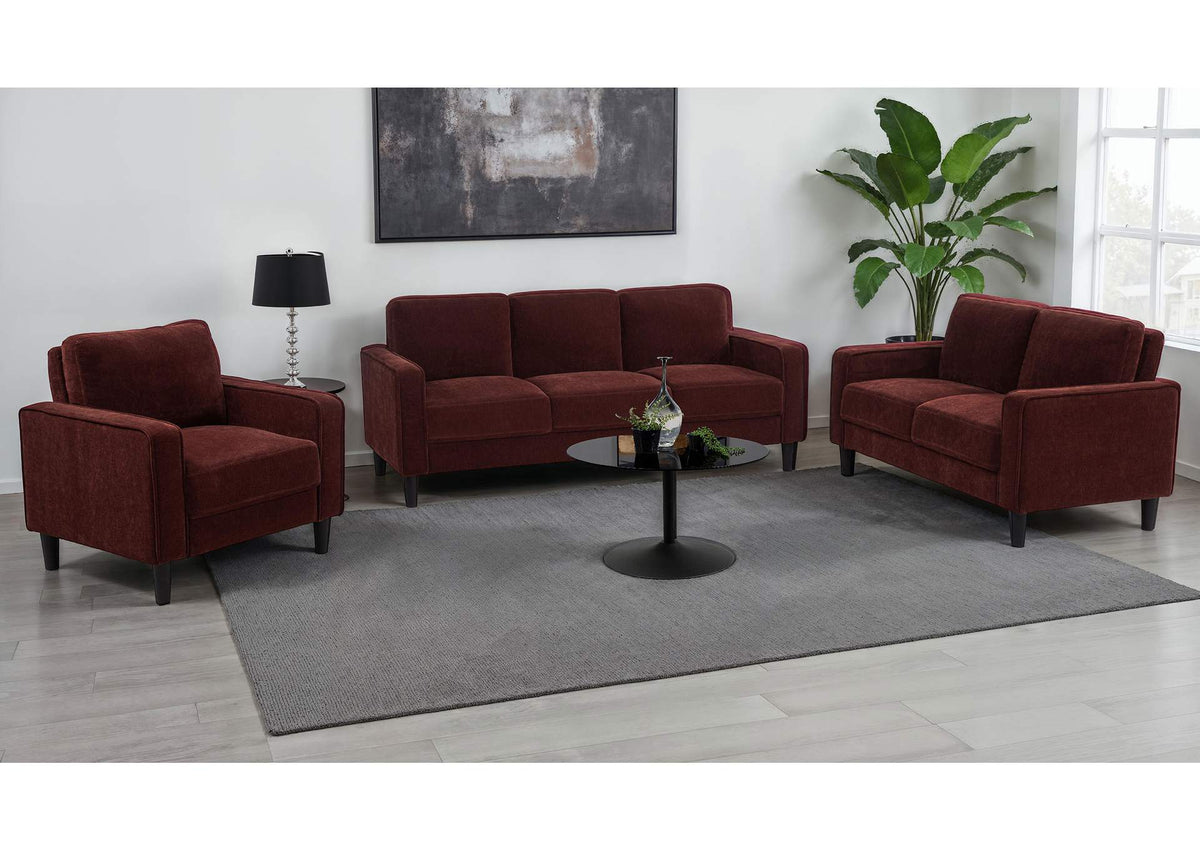 511211-S3 Ruth 3-piece Fabric Upholstered Track Arm Sofa Rust Red