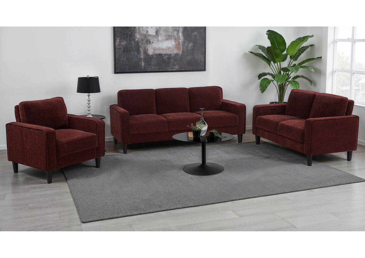 511211-S3 Ruth 3-piece Fabric Upholstered Track Arm Sofa Rust Red