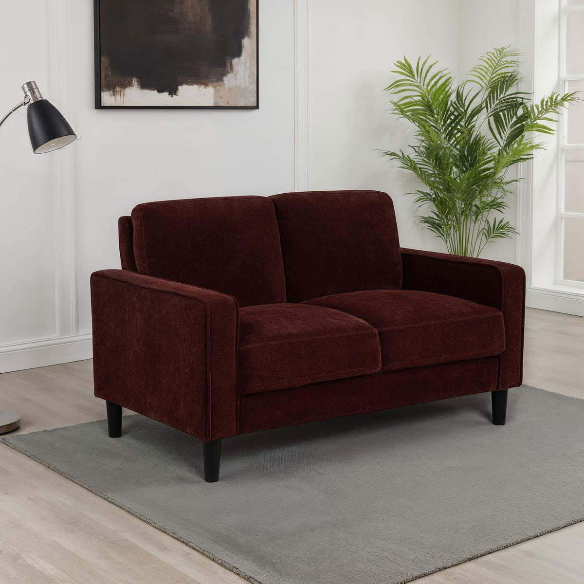511212 Ruth Fabric Upholstered Track Arm Loveseat Rust Red