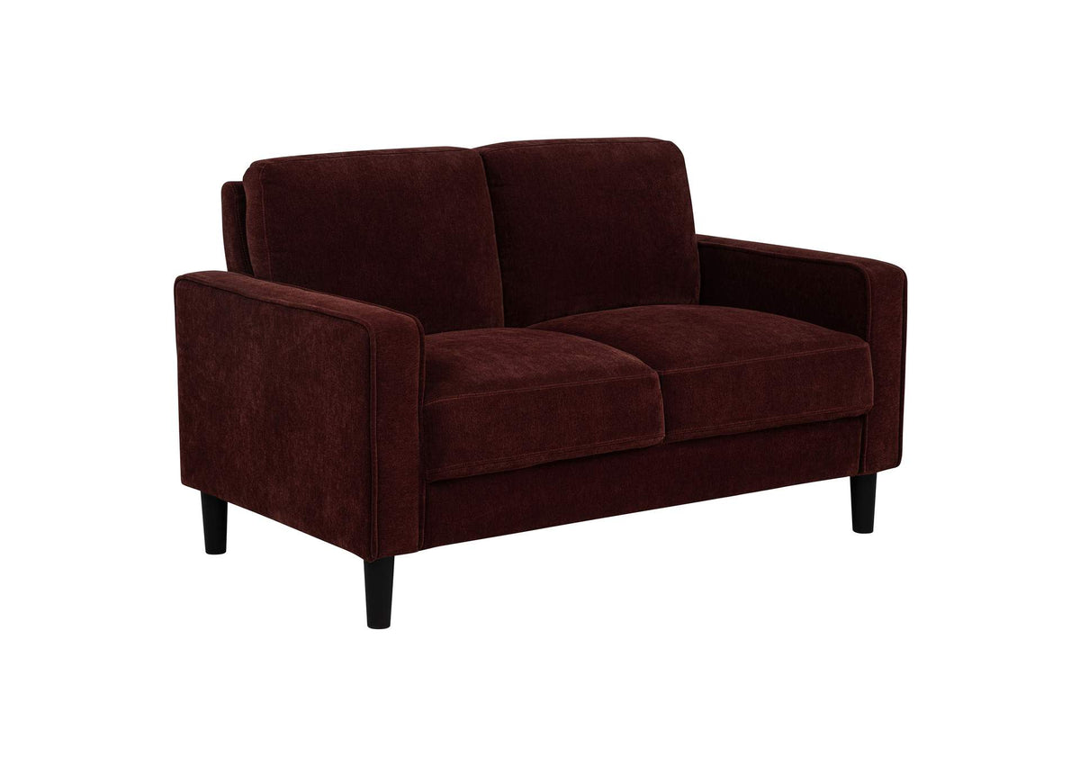 511212 Ruth Fabric Upholstered Track Arm Loveseat Rust Red