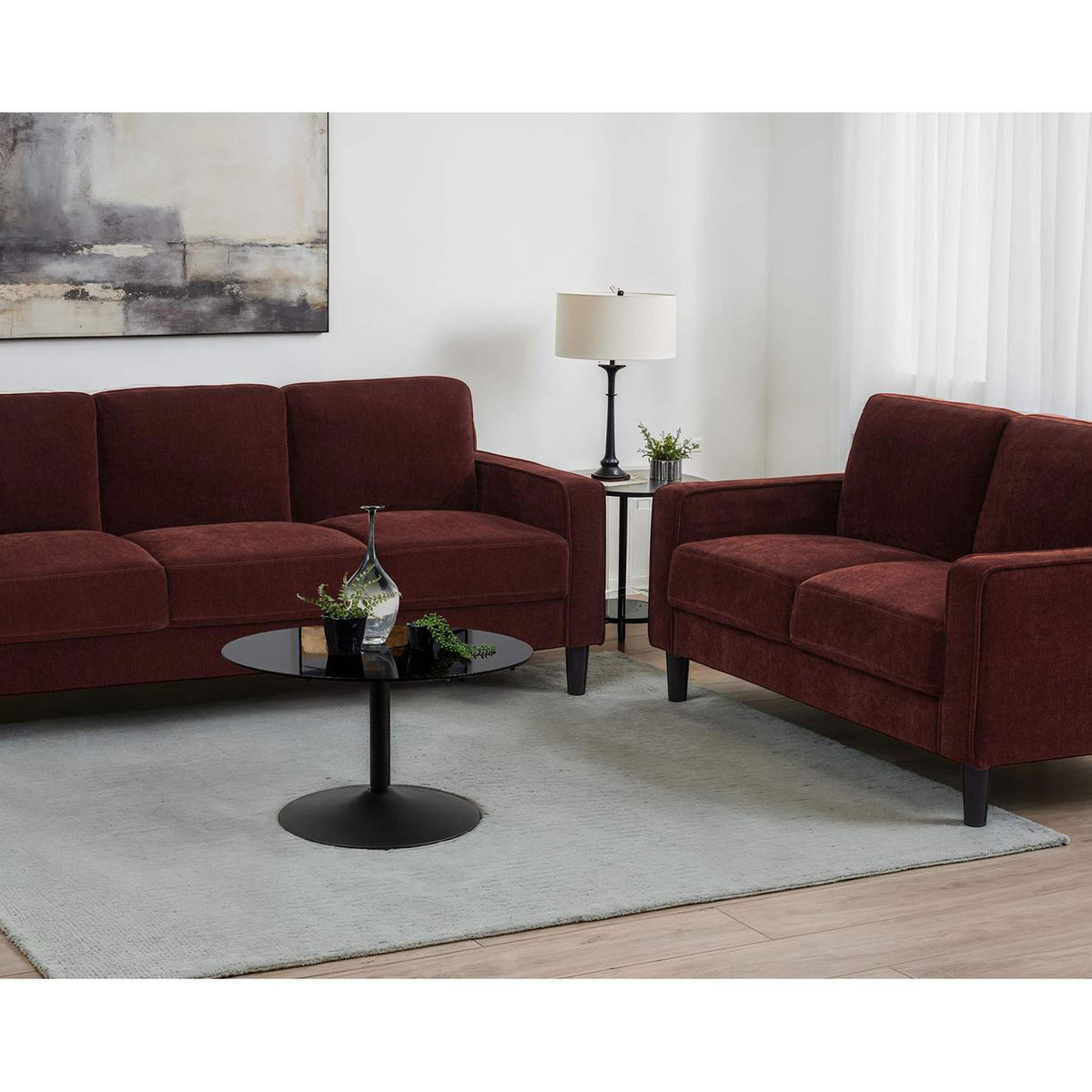 511212 Ruth Fabric Upholstered Track Arm Loveseat Rust Red