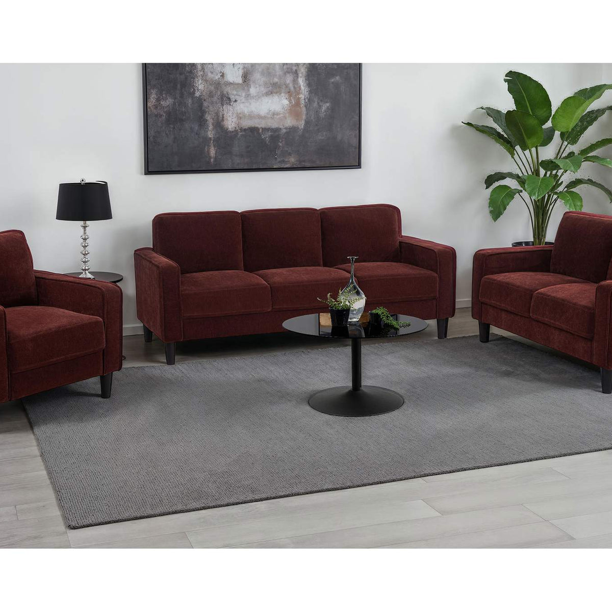511212 Ruth Fabric Upholstered Track Arm Loveseat Rust Red