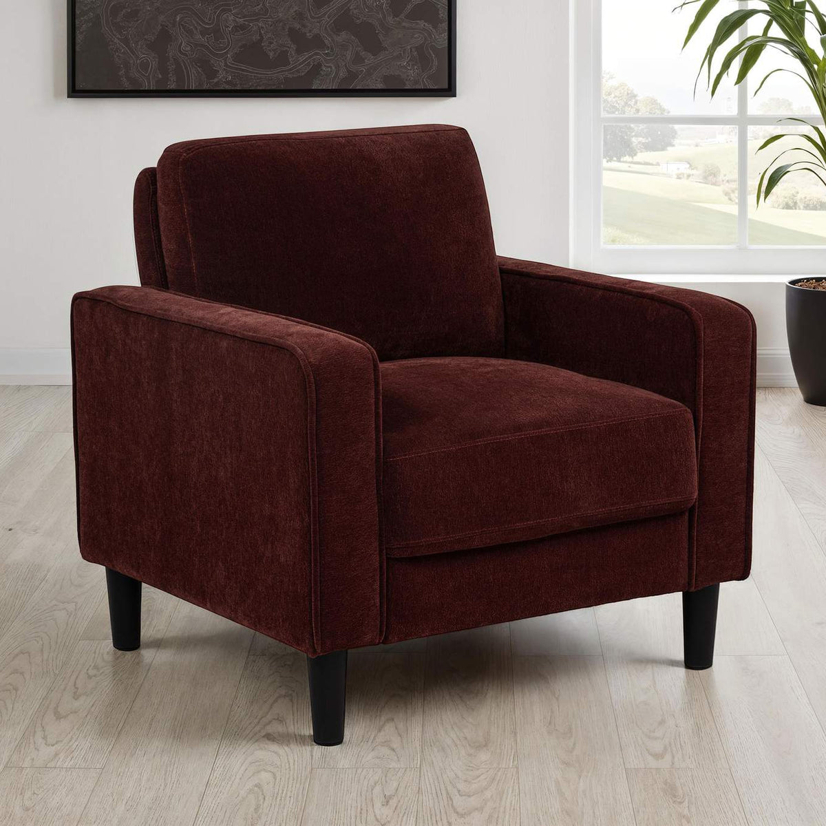 511213 Ruth Fabric Upholstered Track Arm Accent Chair Rust Red