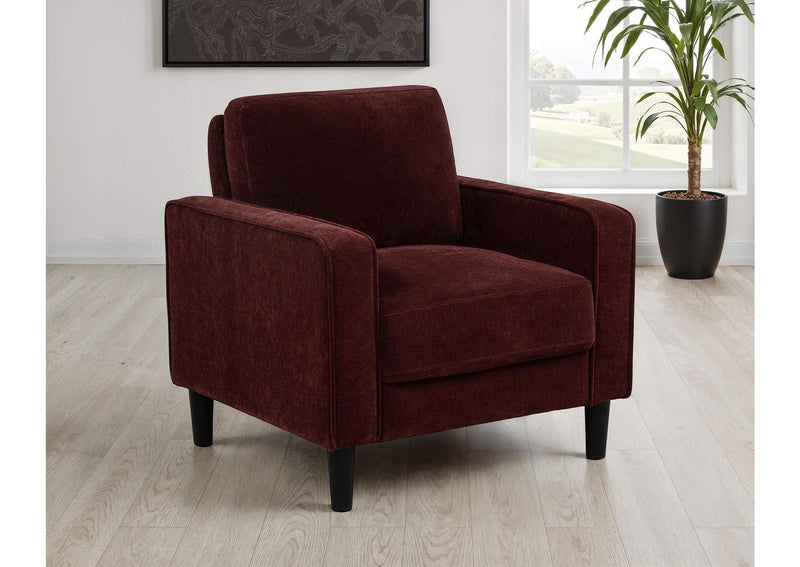 511213 Ruth Fabric Upholstered Track Arm Accent Chair Rust Red
