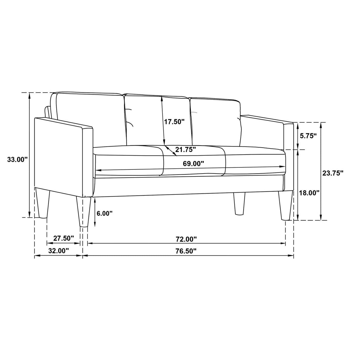 511214-S2 Ruth 2-piece Fabric Upholstered Track Arm Sofa Matcha Green