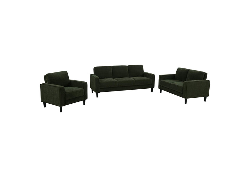 511214-S3 Ruth 3-piece Fabric Upholstered Track Arm Sofa Matcha Green