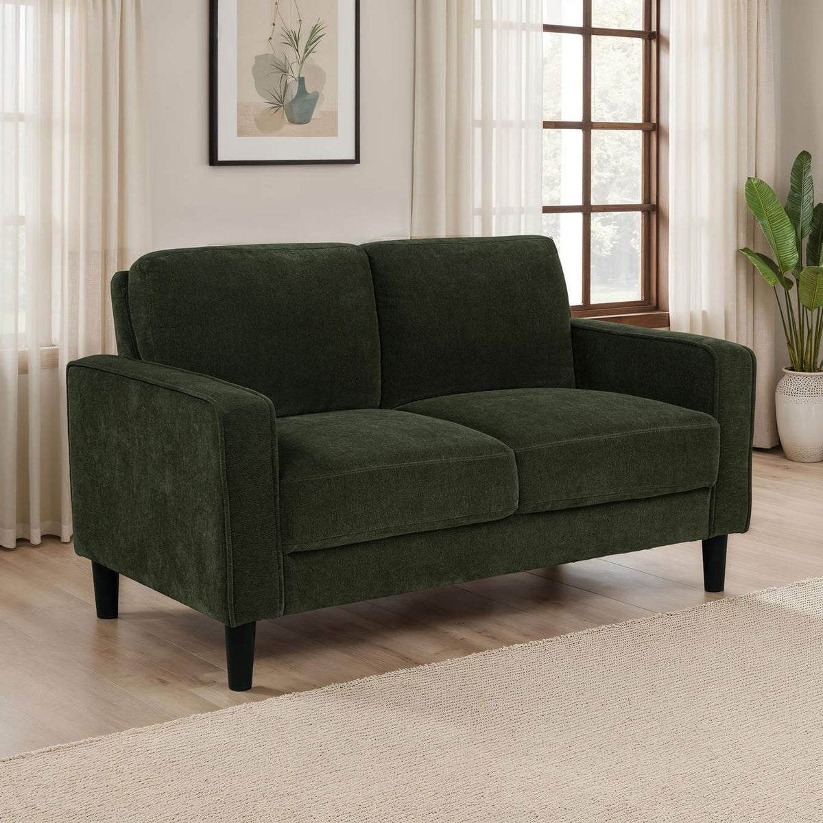 511215 Ruth Fabric Upholstered Track Arm Loveseat Matcha Green